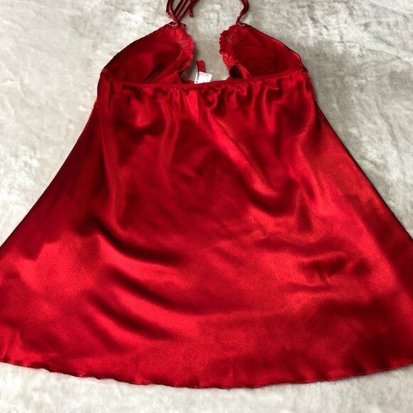 Red Satin Baby Doll Chemise Tie Front Size Small/Medium - Picture 4 of 9